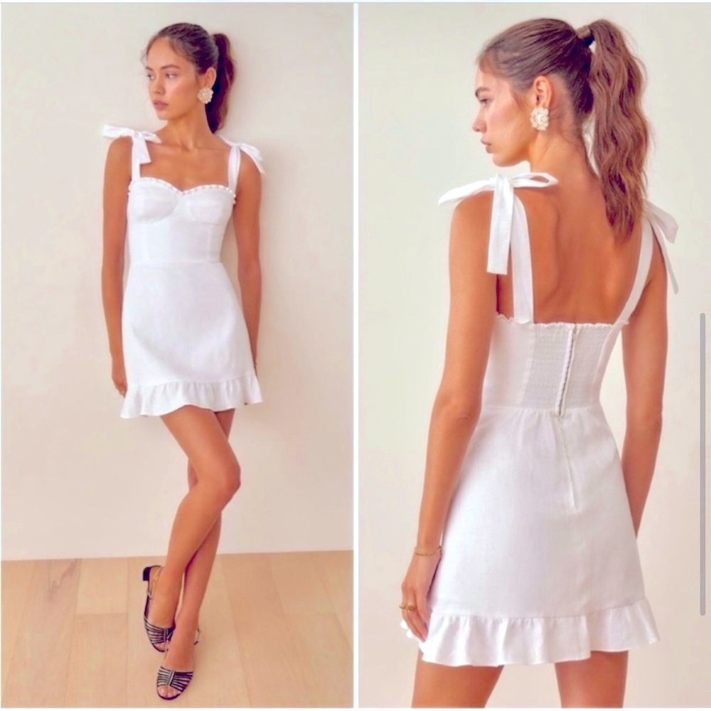💖HOST PICK💖NWT- Reformation Desiree White Linen Dress- GORGEOUS Size:4 - Picture 2 of 13